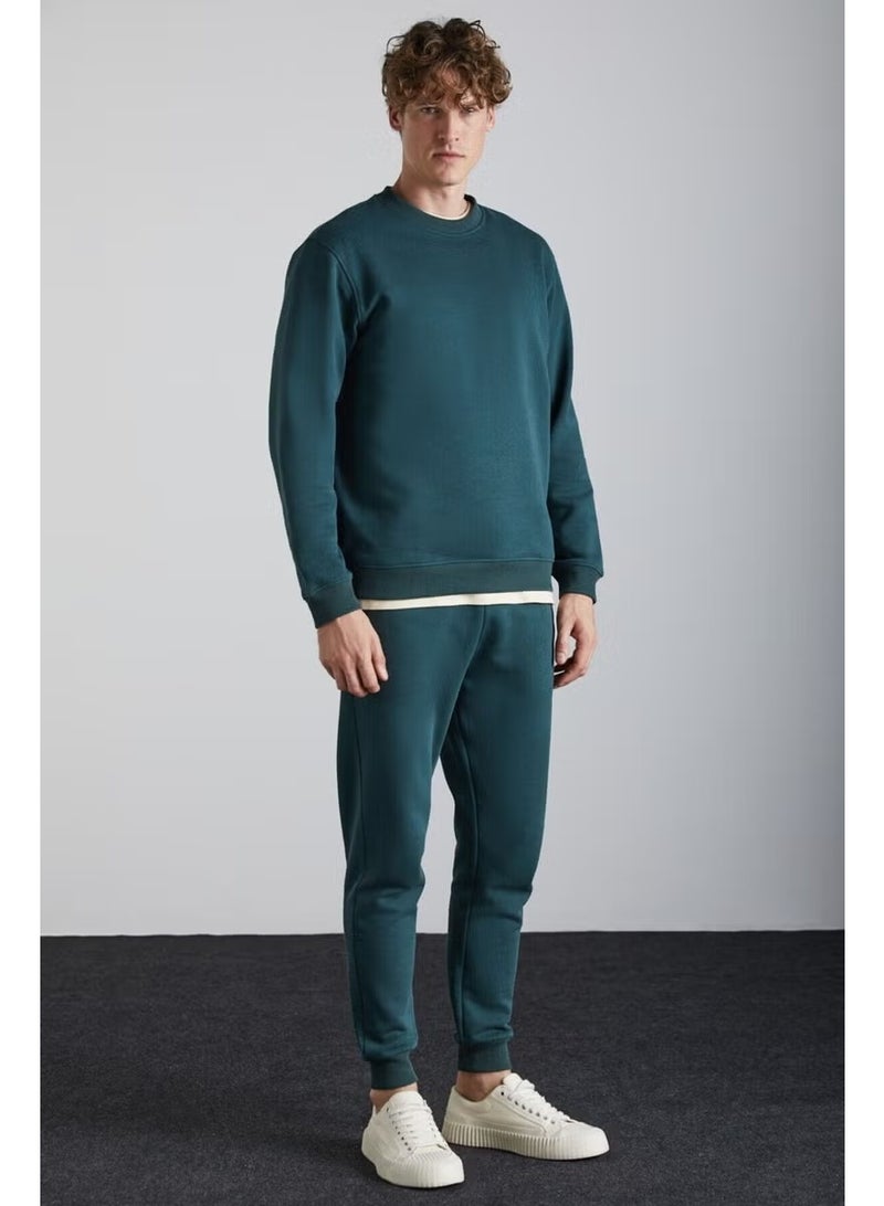 GRIMELANGE Adens Men's Regular Soft Premium Fabric 3 Yarn Ribbed Elastic Leg Green Sweatpants - Image 1